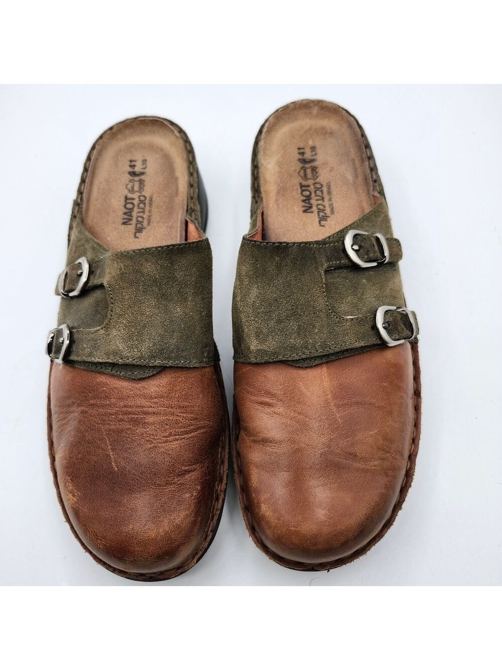Naot Women's Leather Mules in Brown and Olive